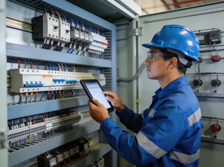 Engenheiro realizando análise de riscos elétricos em instalações conforme NR10.